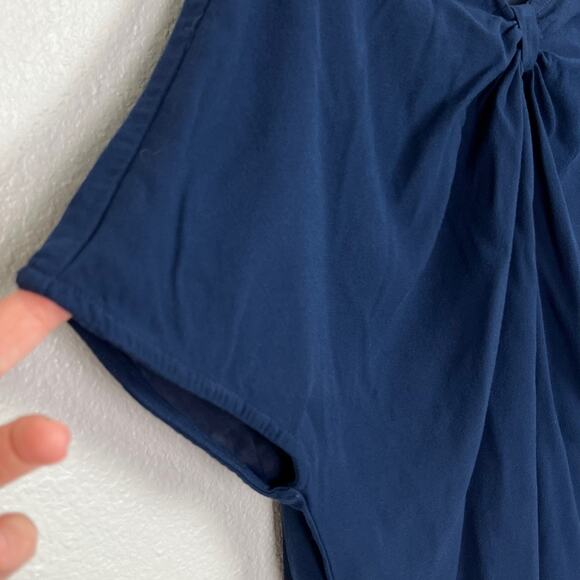 Universal Standard Women's XS Mackaya Luxe Twill Knot Short Sleeve Top Navy Blue - Picture 4 of 6